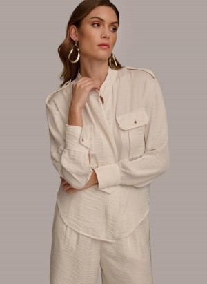 Sweaters and Tops Donna Karan Button Up With Pockets Creme | Ecuador_DK91537