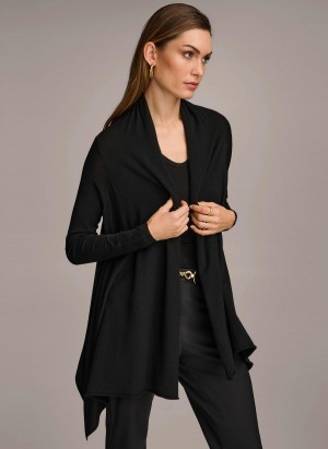 Sweaters and Tops Donna Karan Long Sleeve Drape Cardigan Negras | Ecuador_DK46325