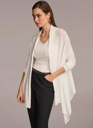 Sweaters and Tops Donna Karan Long Sleeve Drape Cardigan Creme | Ecuador_DK68271