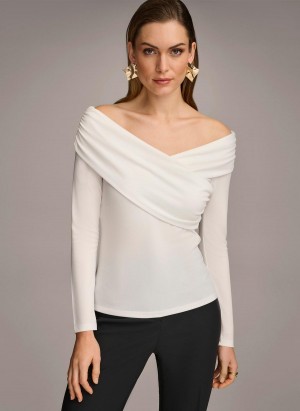 Sweaters and Tops Donna Karan Off Shoulder Wrap Creme | Ecuador_DK67001