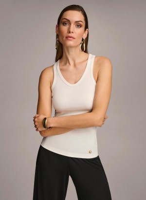 Sweaters and Tops Donna Karan Sleeveless Knit Shell Creme | Ecuador_DK63445