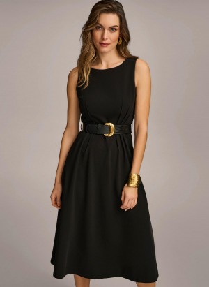 Vestido Donna Karan Belted Midi Negras | Ecuador_DK33162