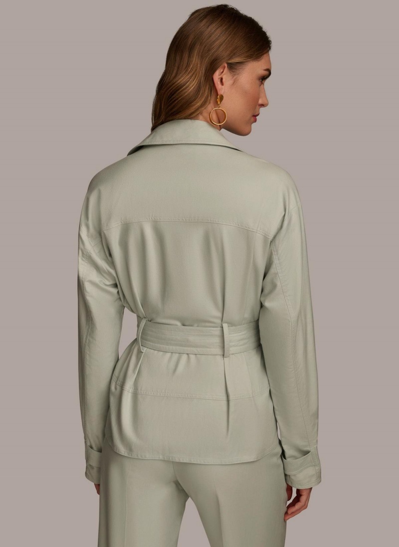 Chompa Donna Karan Long Sleeve Belted Utility Azules | Ecuador_DK75024