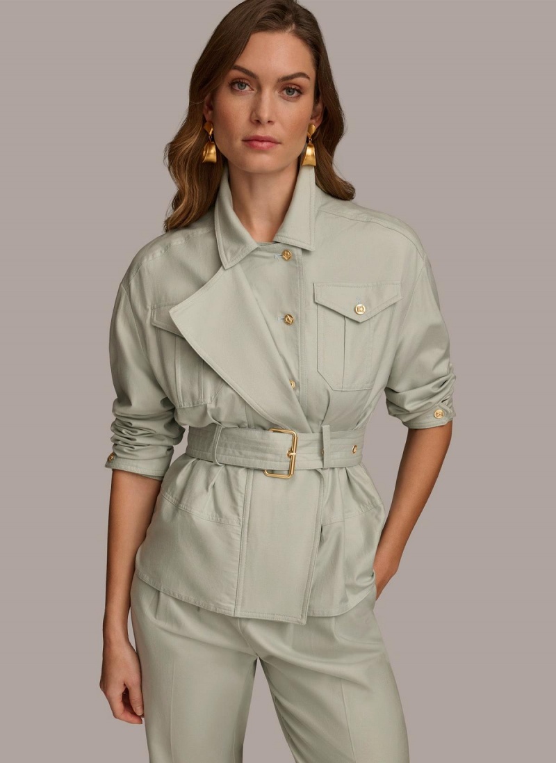 Chompa Donna Karan Long Sleeve Belted Utility Azules | Ecuador_DK75024