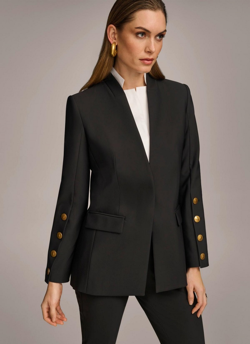 Chompa Donna Karan With Button Details On Sleeve Negras | Ecuador_DK12056