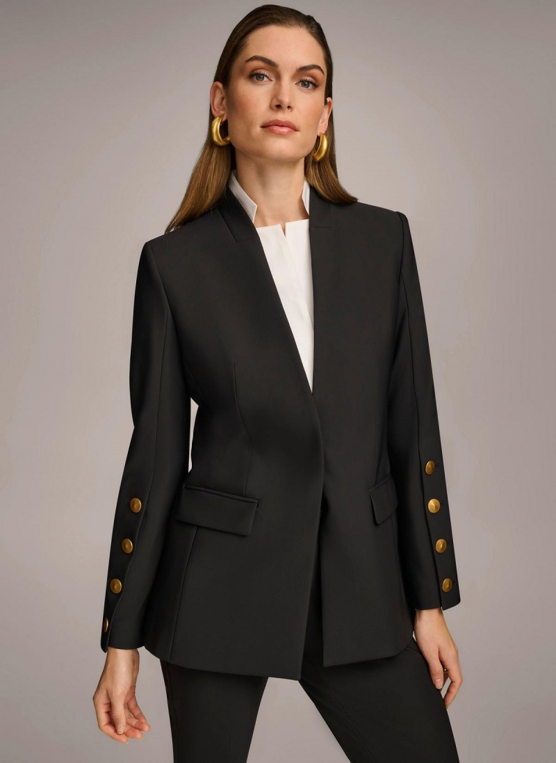 Chompa Donna Karan With Button Details On Sleeve Negras | Ecuador_DK12056