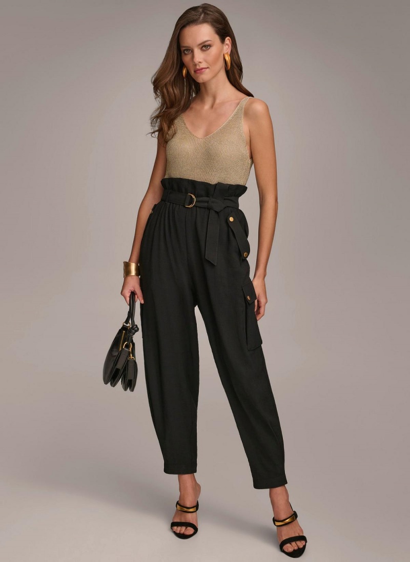 Pantalon Donna Karan Belted Cargo Negras | Ecuador_DK25365