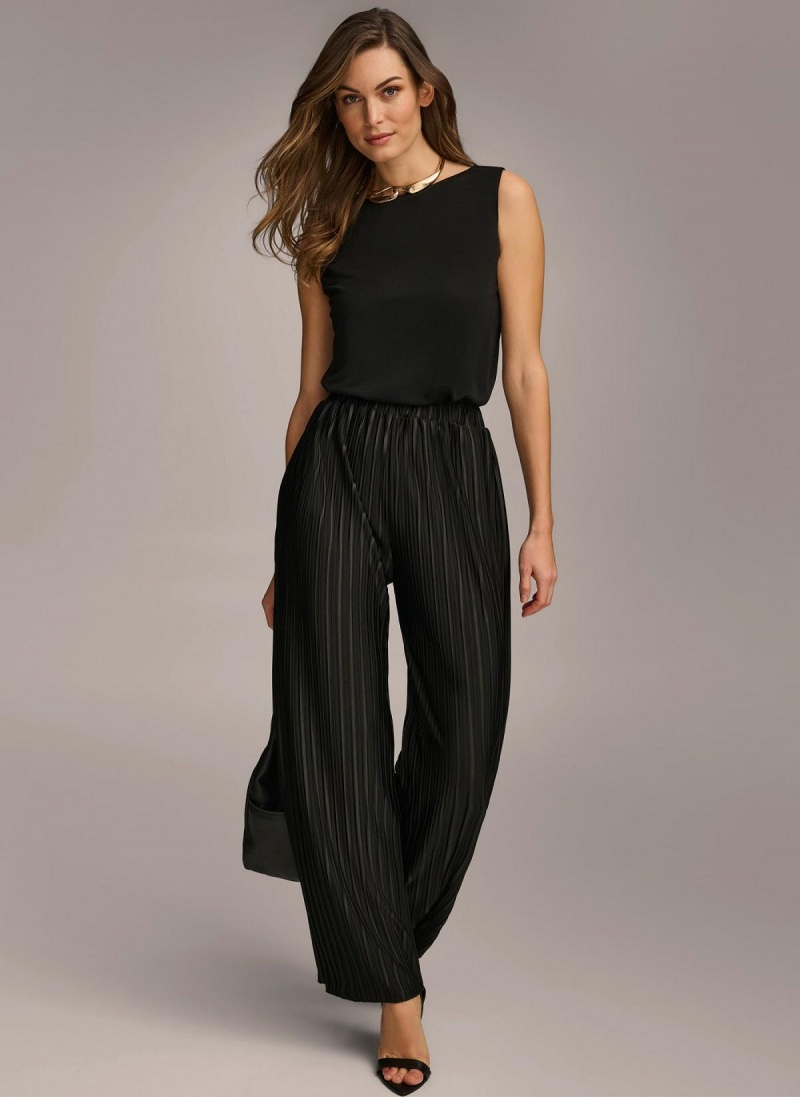 Pantalon Donna Karan Plisado Pull On Negras | Ecuador_DK90218