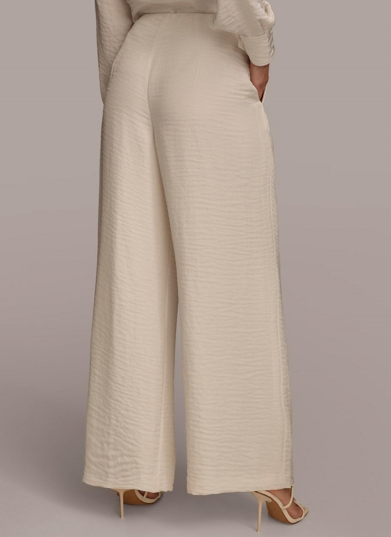 Pantalon Donna Karan Plisado Wide Leg Creme | Ecuador_DK36963