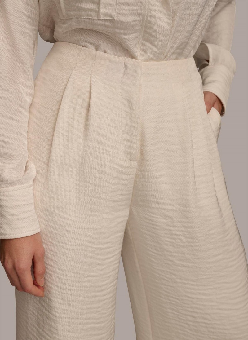 Pantalon Donna Karan Plisado Wide Leg Creme | Ecuador_DK36963