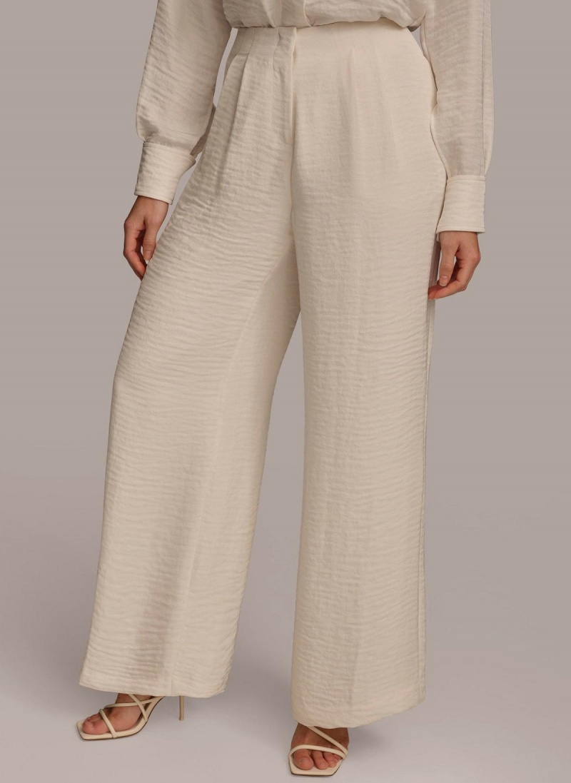 Pantalon Donna Karan Plisado Wide Leg Creme | Ecuador_DK36963