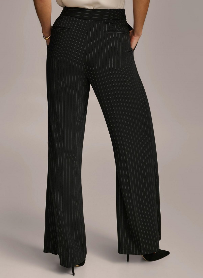 Pantalon Donna Karan Wide Leg Pinstripe Negras | Ecuador_DK37178