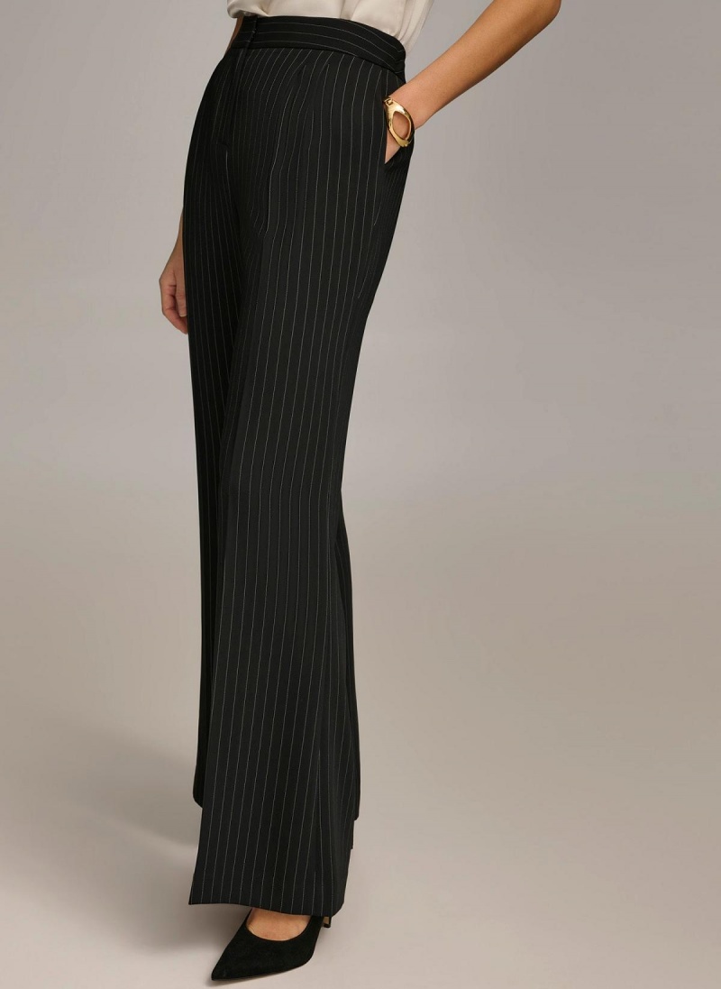 Pantalon Donna Karan Wide Leg Pinstripe Negras | Ecuador_DK37178