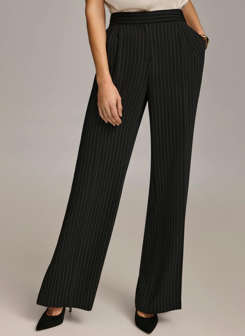 Pantalon Donna Karan Wide Leg Pinstripe Negras | Ecuador_DK37178