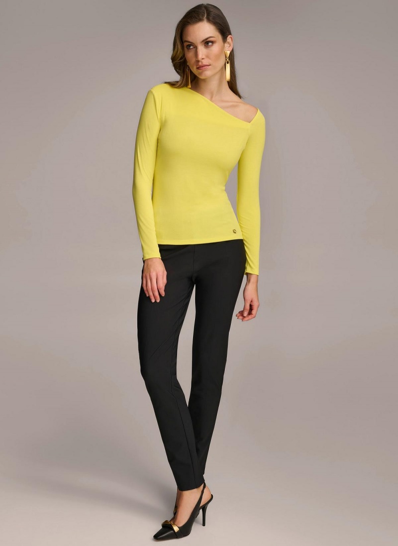 Sweaters and Tops Donna Karan Asymmetrical Neckline Fitted Amarillo | Ecuador_DK72085