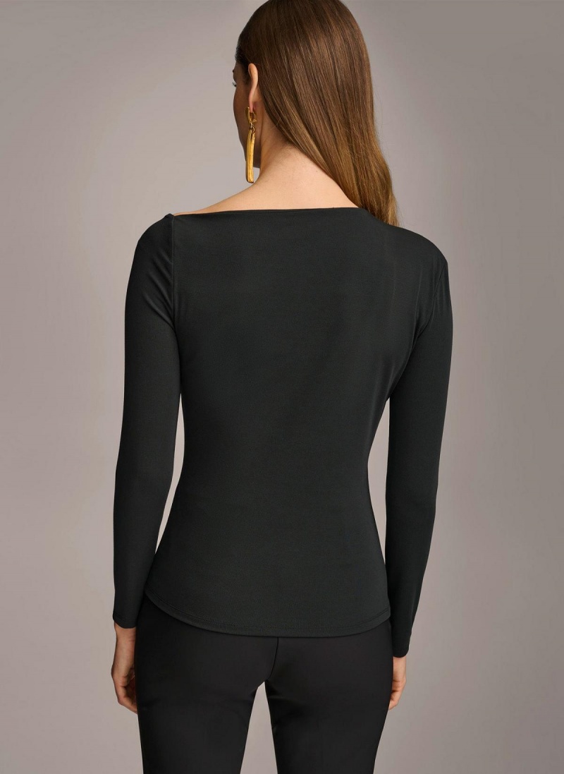 Sweaters and Tops Donna Karan Asymmetrical Neckline Fitted Negras | Ecuador_DK21820