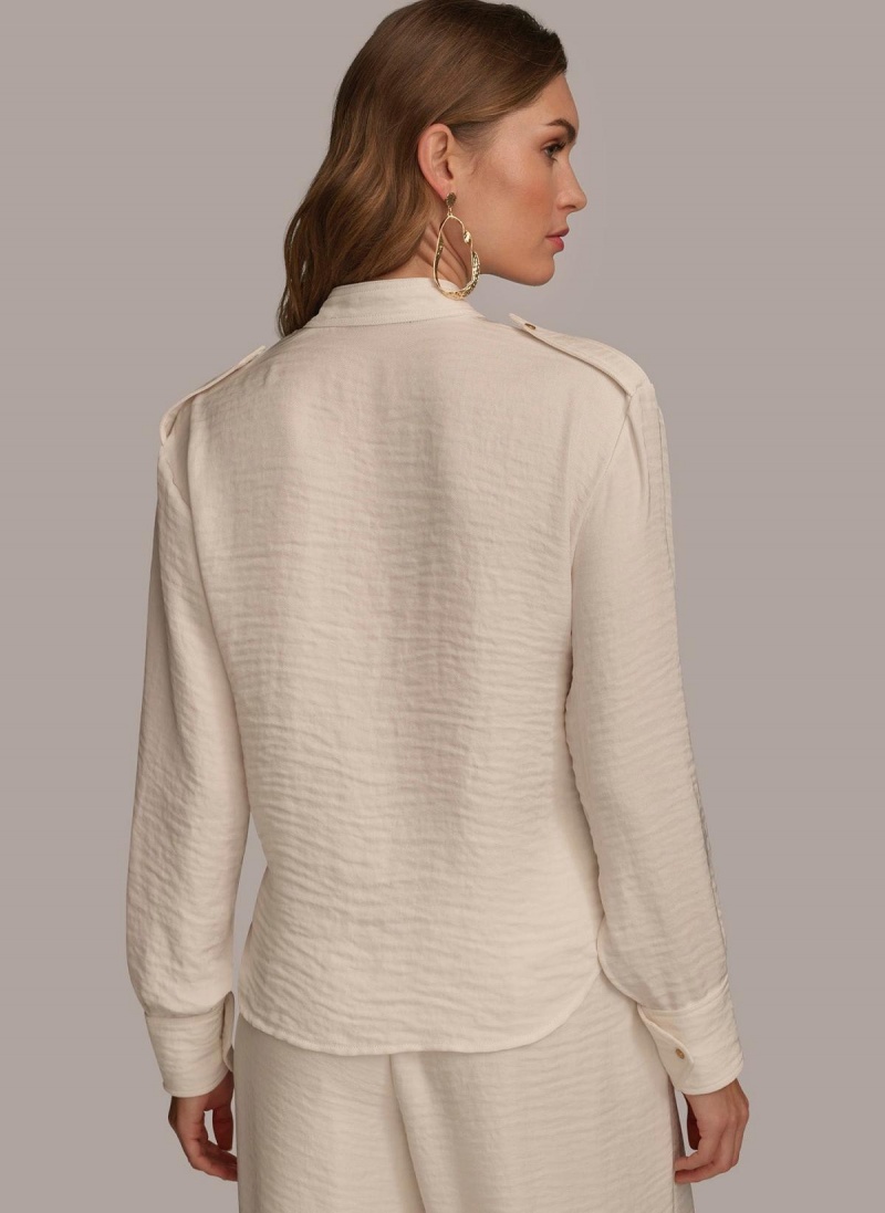 Sweaters and Tops Donna Karan Button Up With Pockets Creme | Ecuador_DK91537