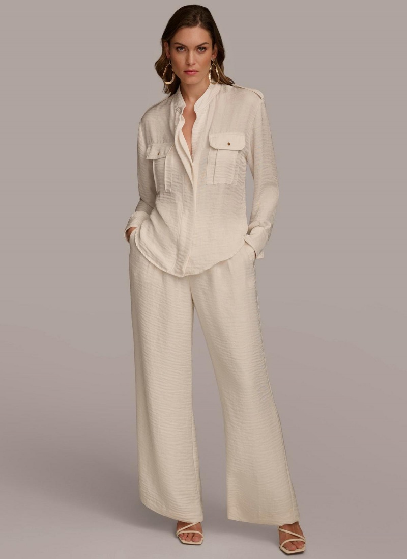 Sweaters and Tops Donna Karan Button Up With Pockets Creme | Ecuador_DK91537