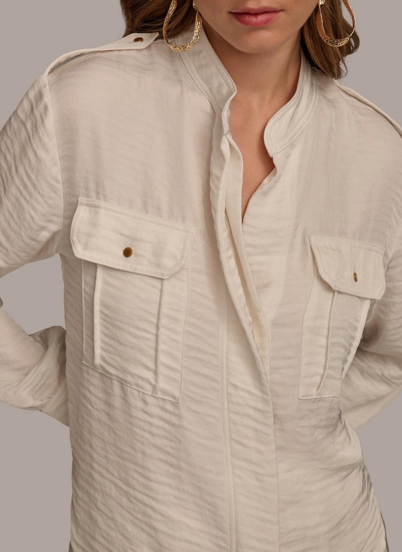 Sweaters and Tops Donna Karan Button Up With Pockets Creme | Ecuador_DK91537