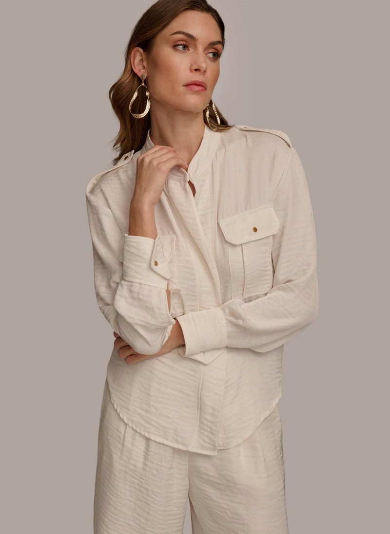 Sweaters and Tops Donna Karan Button Up With Pockets Creme | Ecuador_DK91537