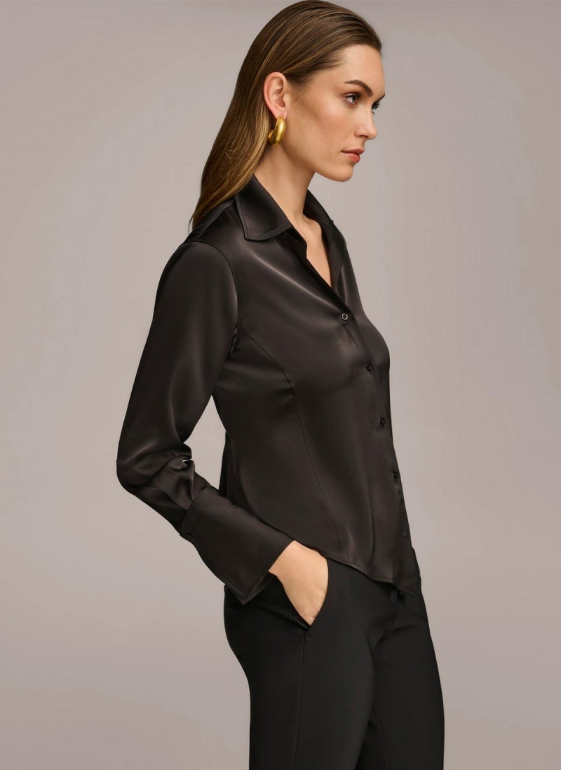 Sweaters and Tops Donna Karan Collared Button Down Blouse Negras | Ecuador_DK79665