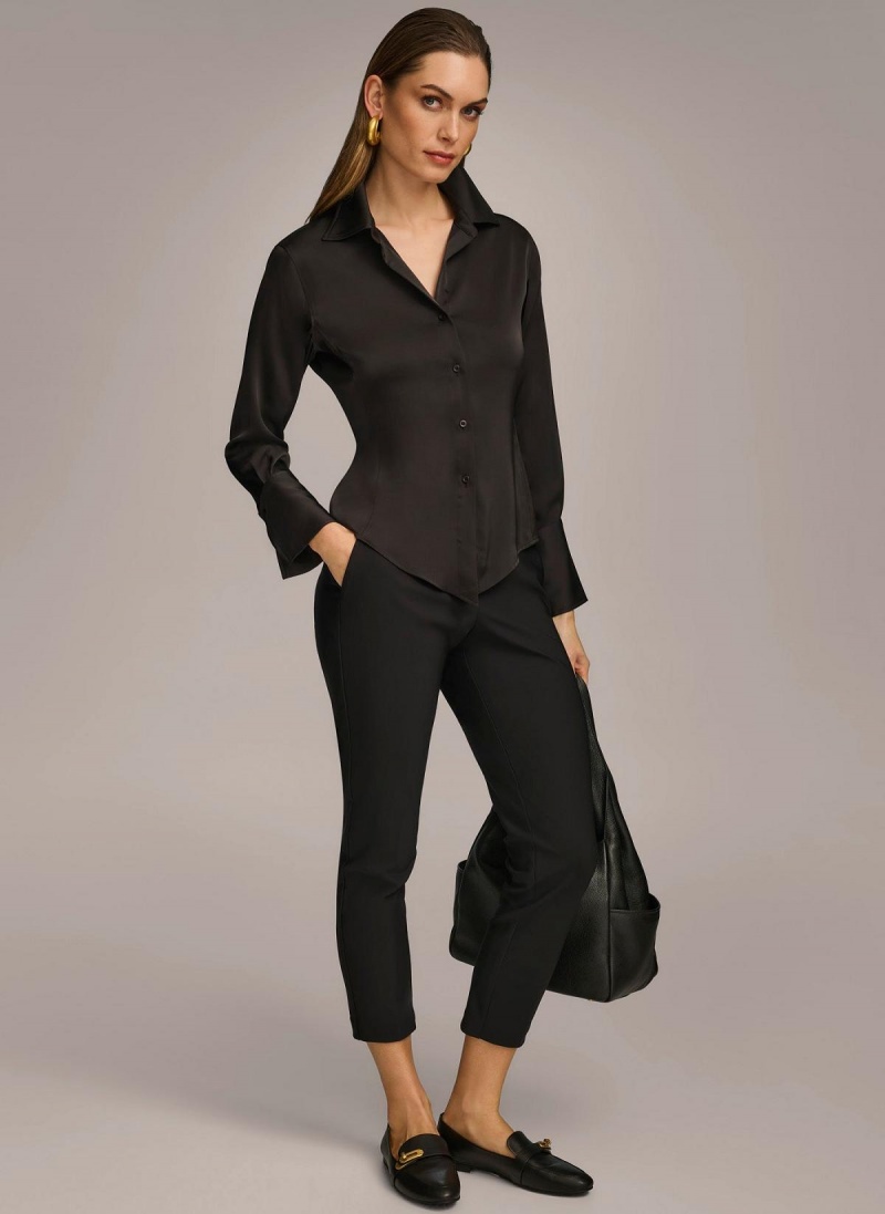 Sweaters and Tops Donna Karan Collared Button Down Blouse Negras | Ecuador_DK79665