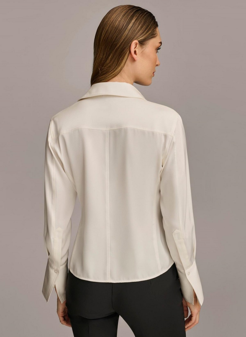 Sweaters and Tops Donna Karan Collared Button Down Blouse Creme | Ecuador_DK36205