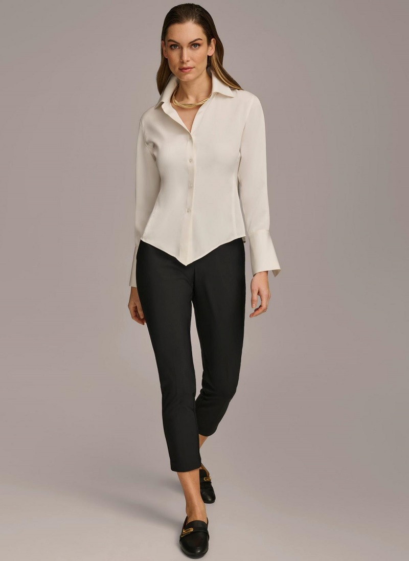 Sweaters and Tops Donna Karan Collared Button Down Blouse Creme | Ecuador_DK36205