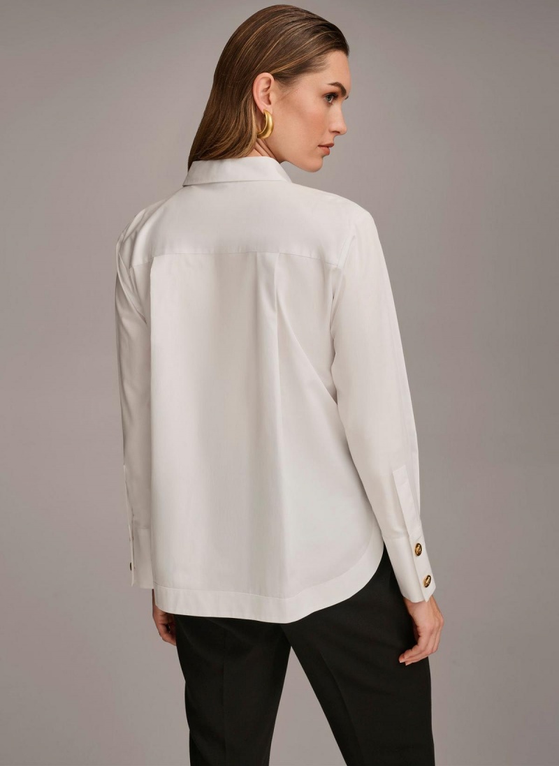 Sweaters and Tops Donna Karan Cotton Collared Button Down Blancas | Ecuador_DK21321