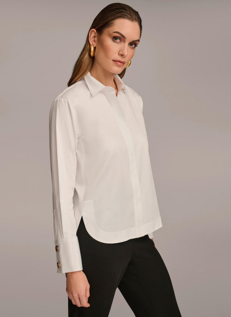 Sweaters and Tops Donna Karan Cotton Collared Button Down Blancas | Ecuador_DK21321