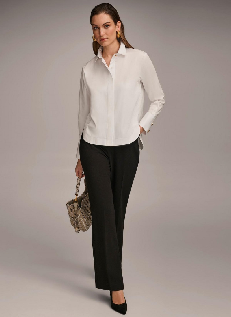 Sweaters and Tops Donna Karan Cotton Collared Button Down Blancas | Ecuador_DK21321