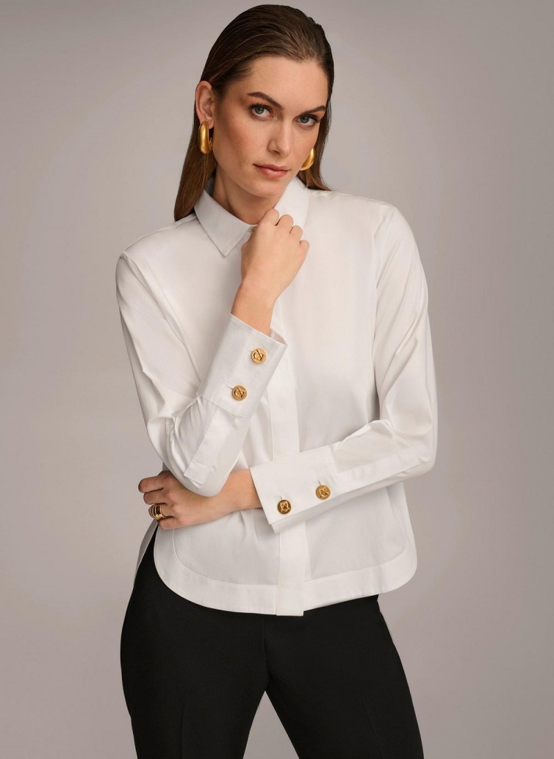 Sweaters and Tops Donna Karan Cotton Collared Button Down Blancas | Ecuador_DK21321