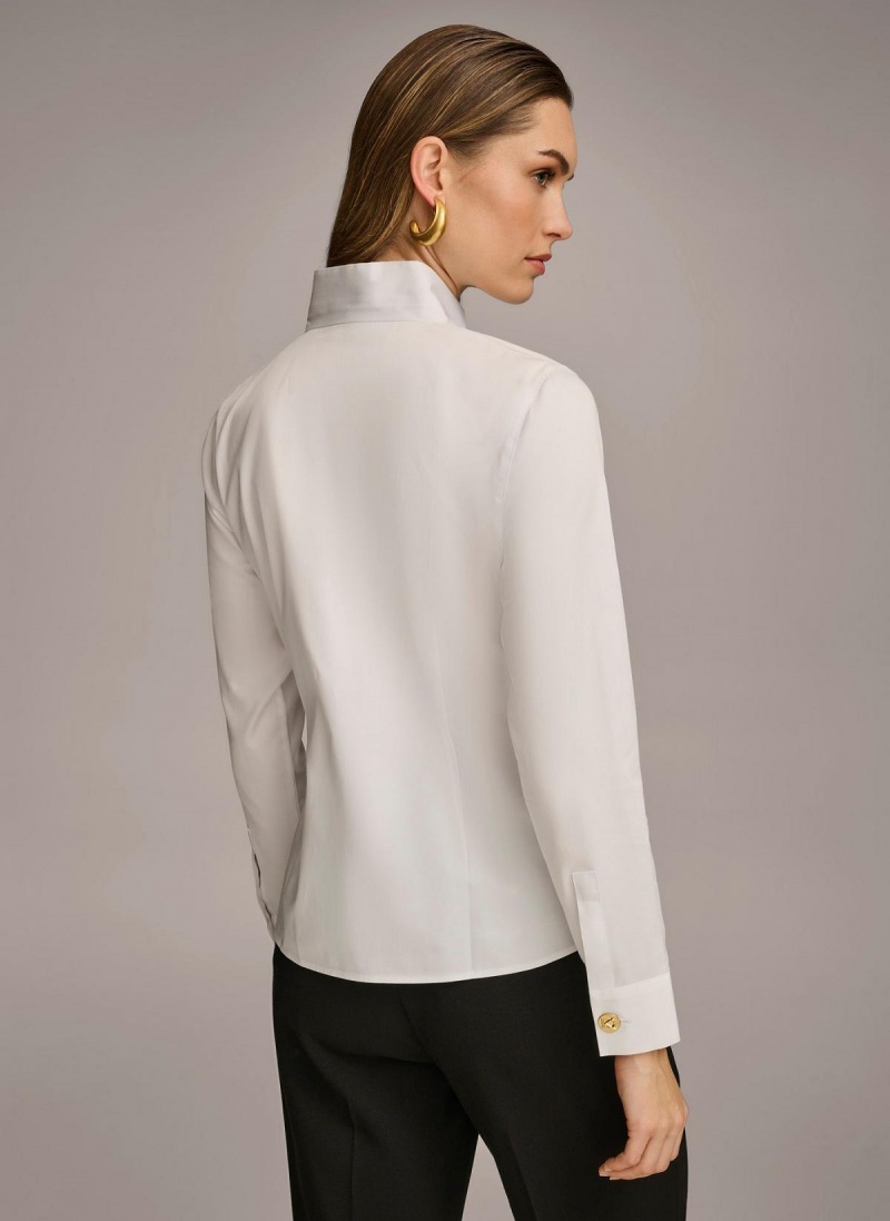 Sweaters and Tops Donna Karan Cotton Notch Collar Button Down Blancas | Ecuador_DK50609