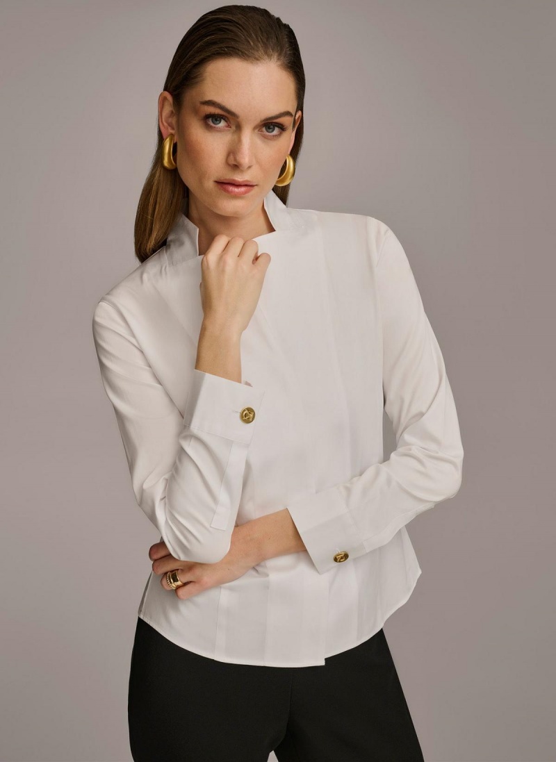 Sweaters and Tops Donna Karan Cotton Notch Collar Button Down Blancas | Ecuador_DK50609