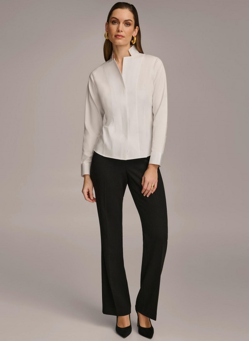 Sweaters and Tops Donna Karan Cotton Notch Collar Button Down Blancas | Ecuador_DK50609