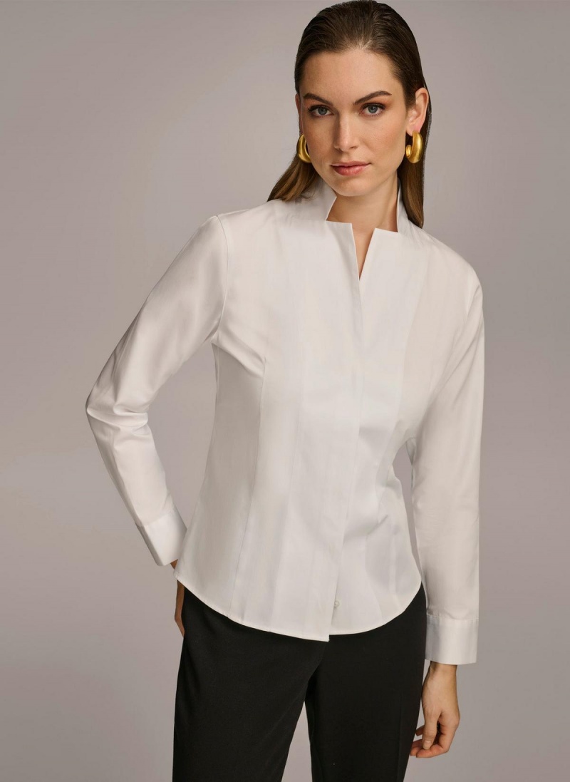 Sweaters and Tops Donna Karan Cotton Notch Collar Button Down Blancas | Ecuador_DK50609