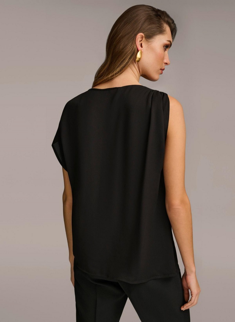 Sweaters and Tops Donna Karan Gathered Hardware Shoulder Negras | Ecuador_DK26035