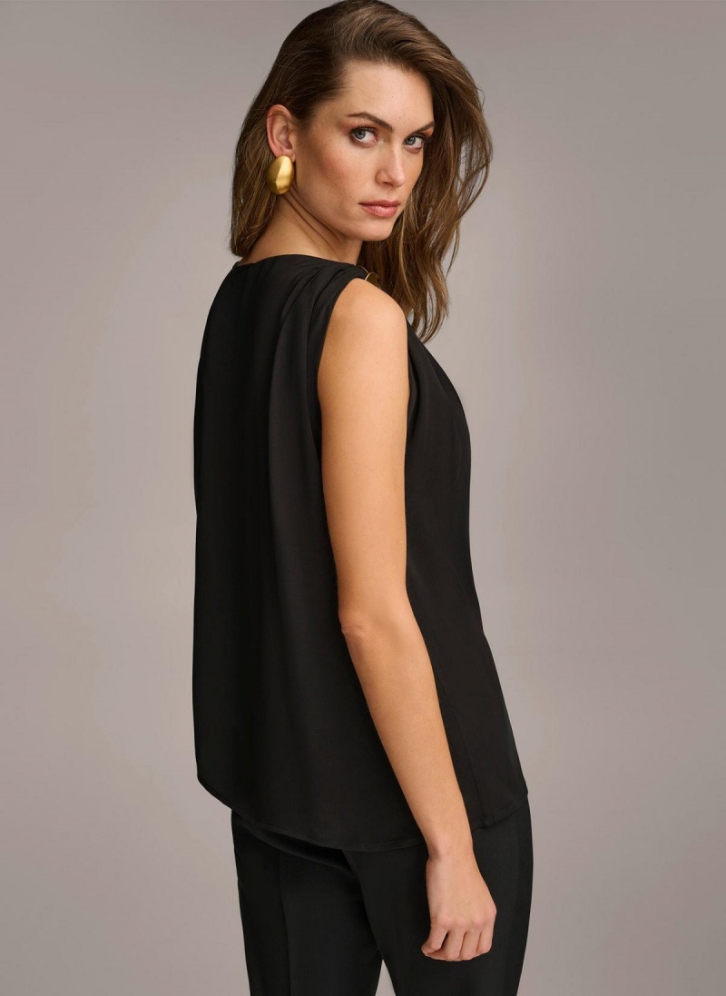 Sweaters and Tops Donna Karan Gathered Hardware Shoulder Negras | Ecuador_DK26035