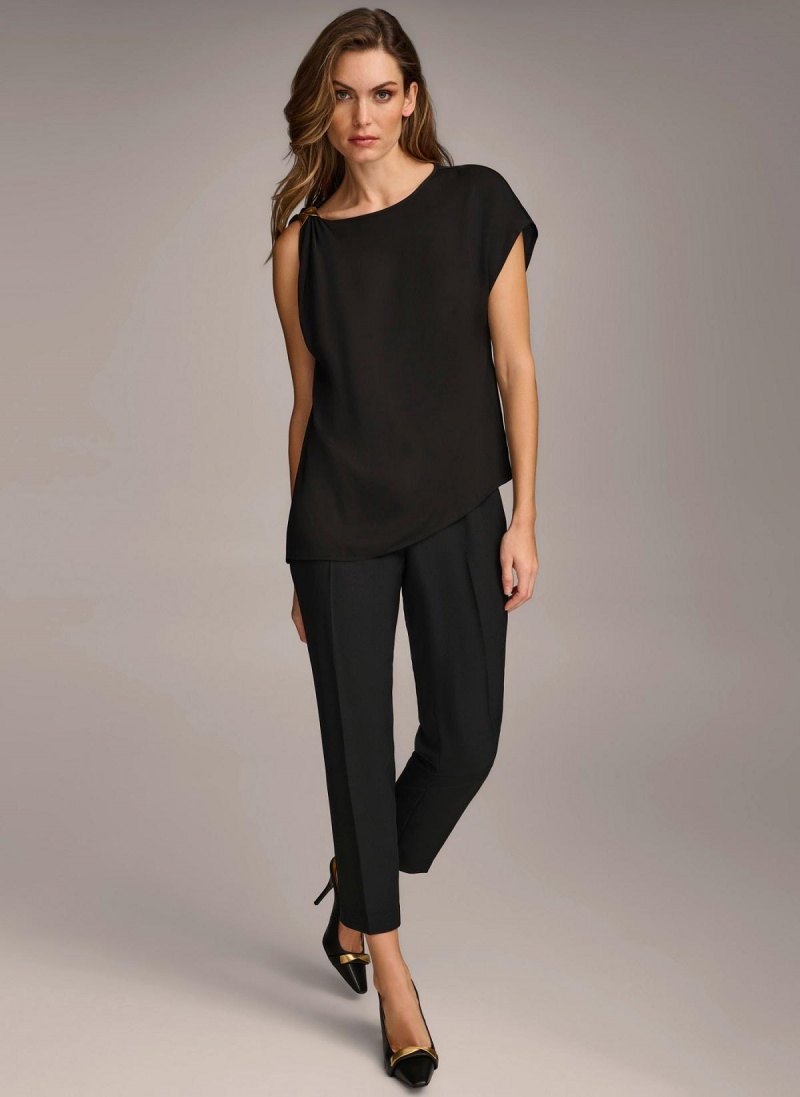 Sweaters and Tops Donna Karan Gathered Hardware Shoulder Negras | Ecuador_DK26035