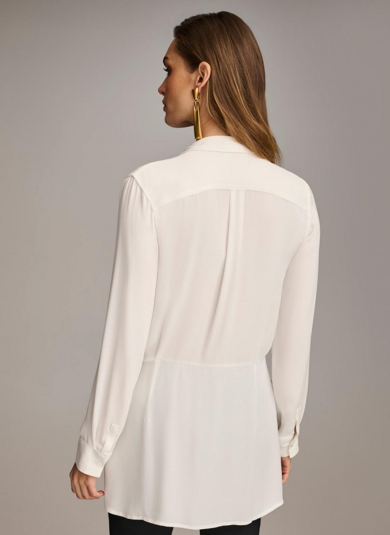 Sweaters and Tops Donna Karan Long Sleeve High-low With Tie At Waist Creme | Ecuador_DK21472