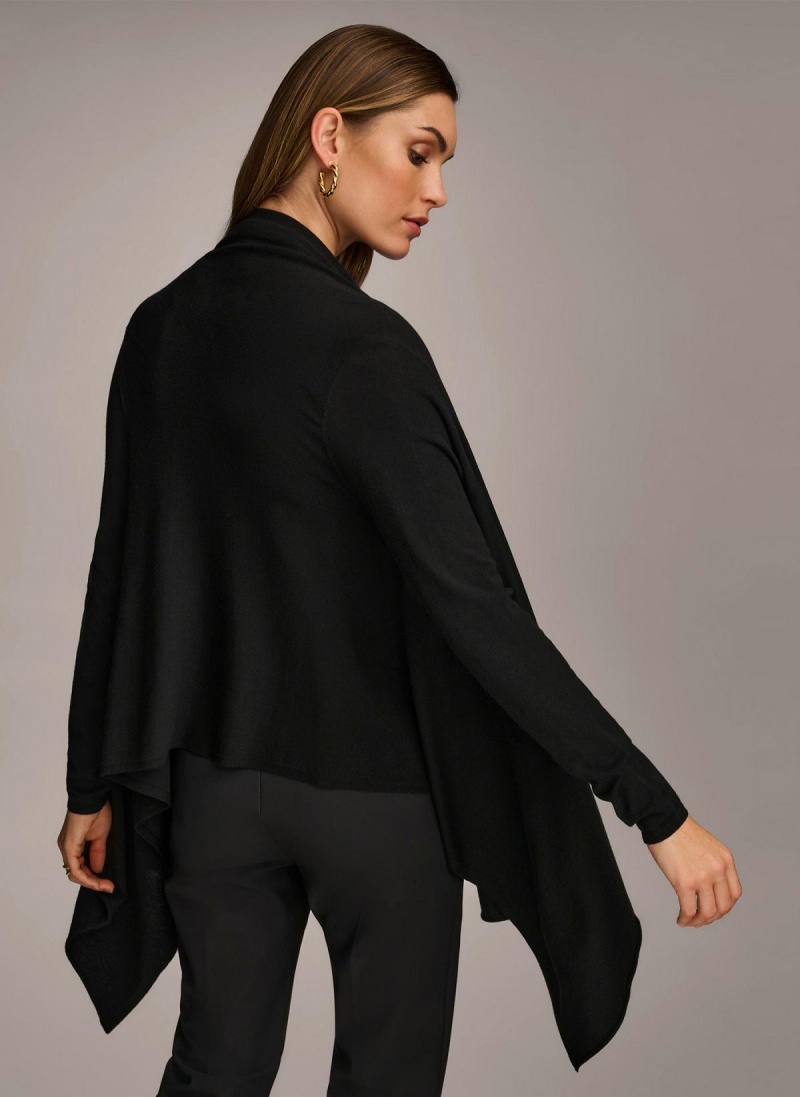 Sweaters and Tops Donna Karan Long Sleeve Drape Cardigan Negras | Ecuador_DK46325