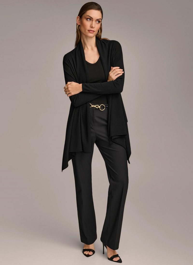 Sweaters and Tops Donna Karan Long Sleeve Drape Cardigan Negras | Ecuador_DK46325