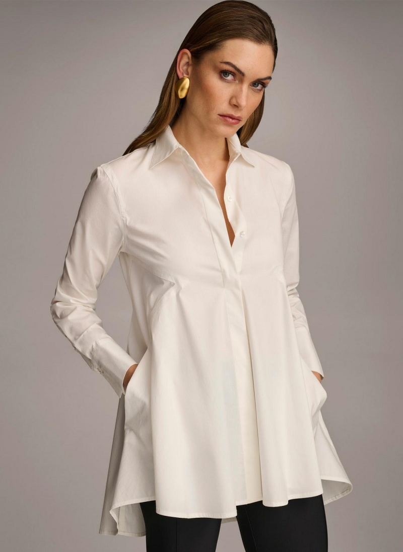 Sweaters and Tops Donna Karan Long Sleeve A-line Tunic Creme | Ecuador_DK10567