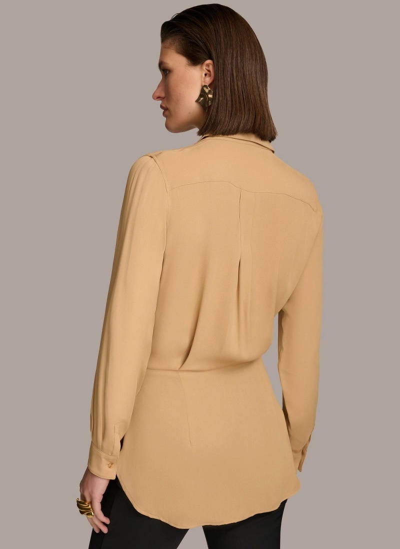 Sweaters and Tops Donna Karan Long Sleeve High-low With Tie At Waist Doradas | Ecuador_DK75723