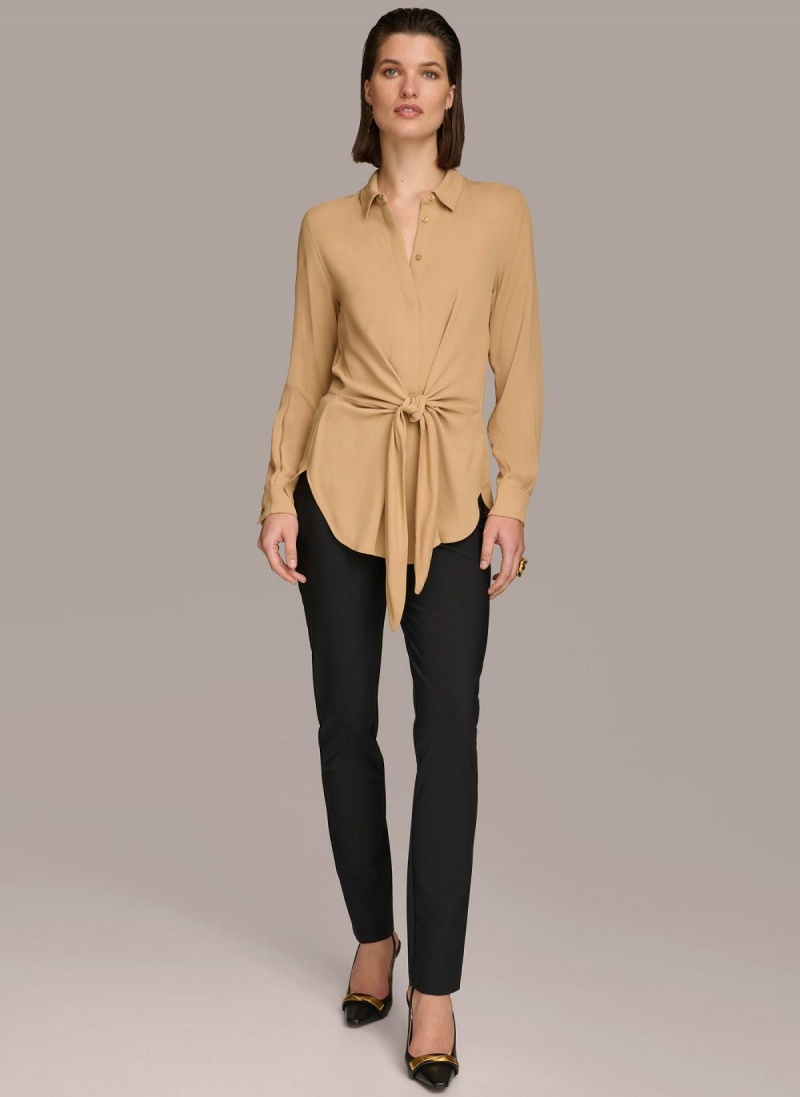 Sweaters and Tops Donna Karan Long Sleeve High-low With Tie At Waist Doradas | Ecuador_DK75723