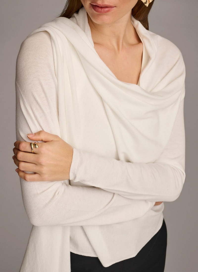 Sweaters and Tops Donna Karan Long Sleeve Drape Cardigan Creme | Ecuador_DK68271