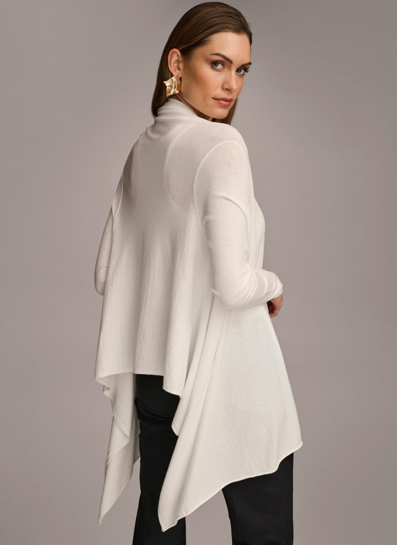 Sweaters and Tops Donna Karan Long Sleeve Drape Cardigan Creme | Ecuador_DK68271