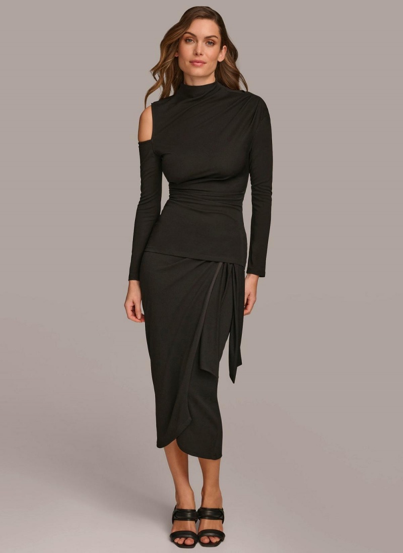 Sweaters and Tops Donna Karan Mock Neck With Cold Shoulder Negras | Ecuador_DK82304