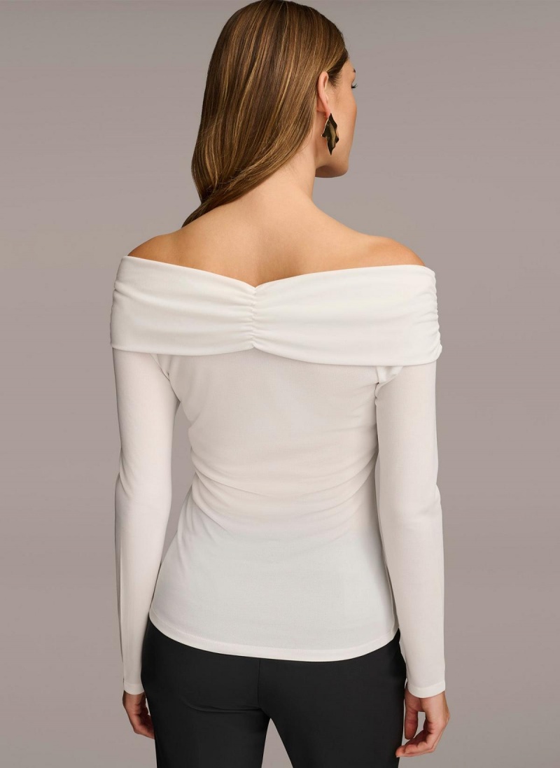 Sweaters and Tops Donna Karan Off Shoulder Wrap Creme | Ecuador_DK67001