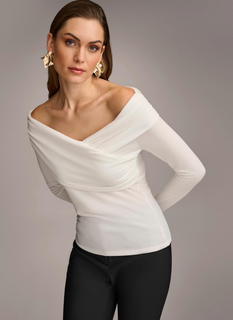 Sweaters and Tops Donna Karan Off Shoulder Wrap Creme | Ecuador_DK67001